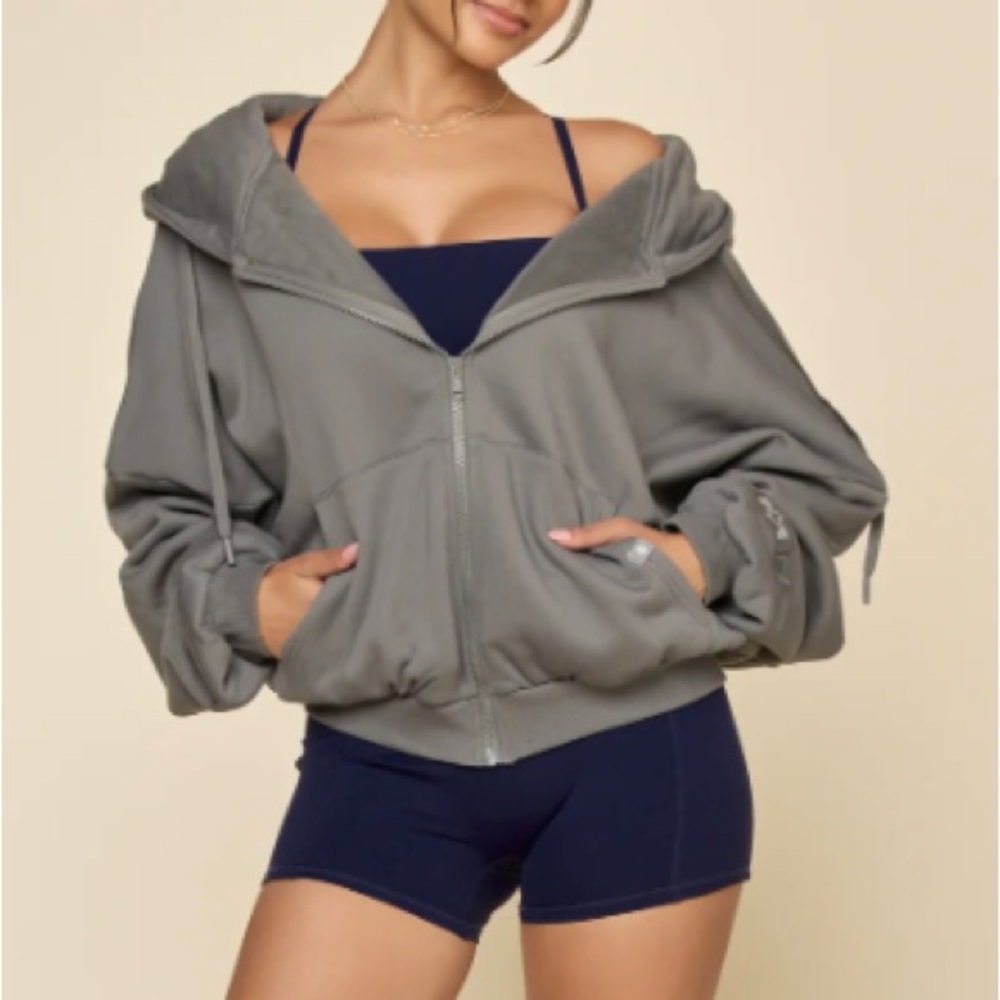 BRAND NEW POPFLEX Active Zip Up Cloud Hoodie - Smoke Grey Gray XXS/XS